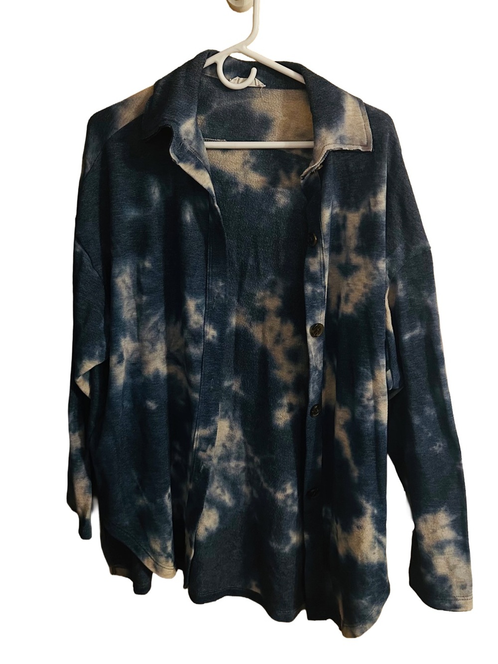 First Love Navy and Beige Tie-Dye Button Down Shirt